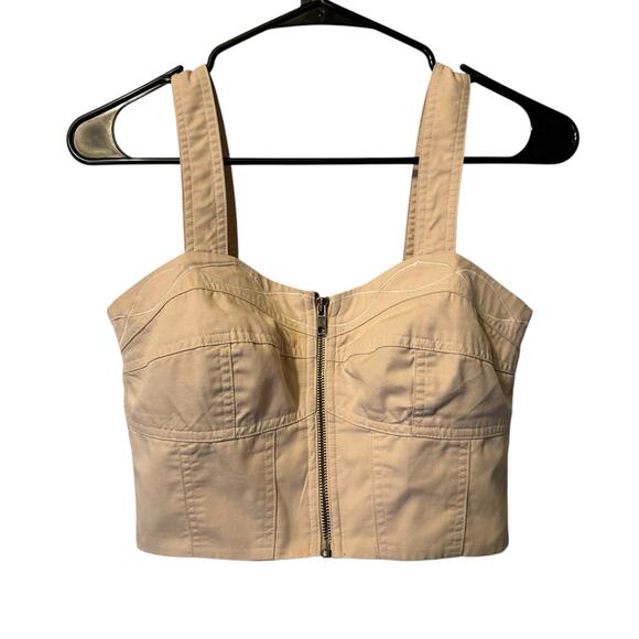 Wallis Exclusive Top Women’s Size 10 Tan Crop Zipper Closure Embroidered - Picture 1 of 8